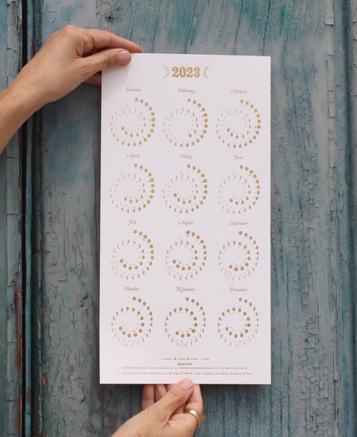2023 Moon Calendar Gold foil on pearl white recycled paper - Small
