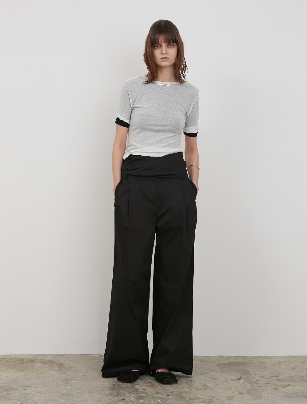 BELTED DROP COTTON PANTS [BLACK]