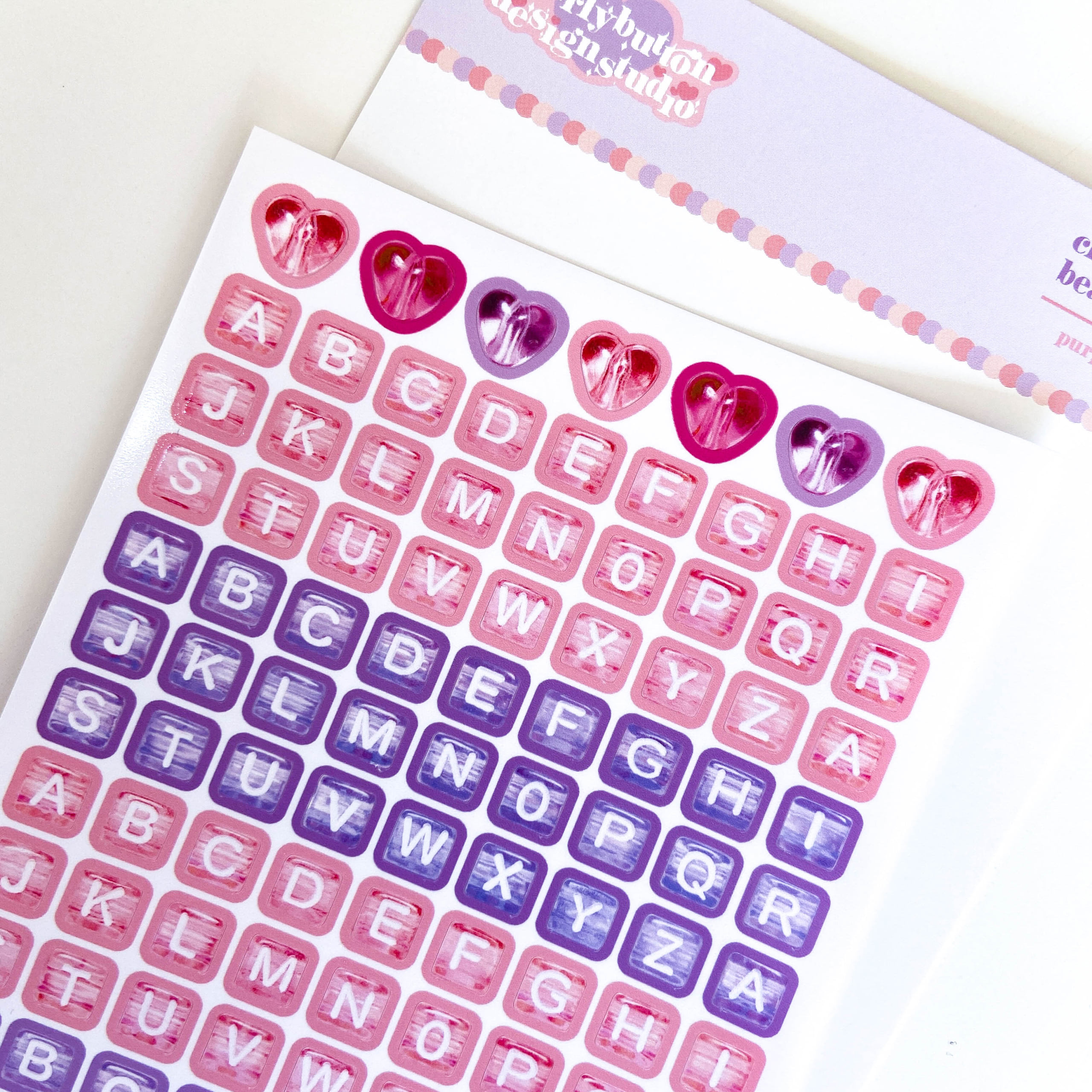 [펄리버튼]Clear Alphabet beads sticker-PurplePink