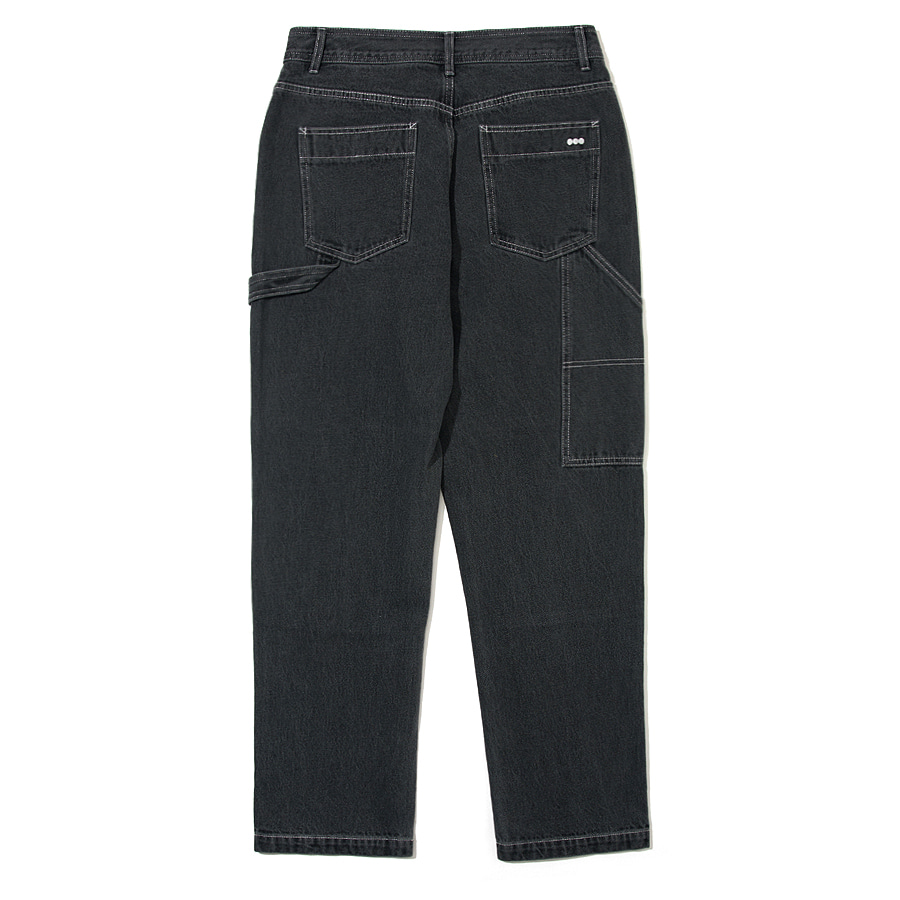Patch Stone Washed Denim Pants Gray