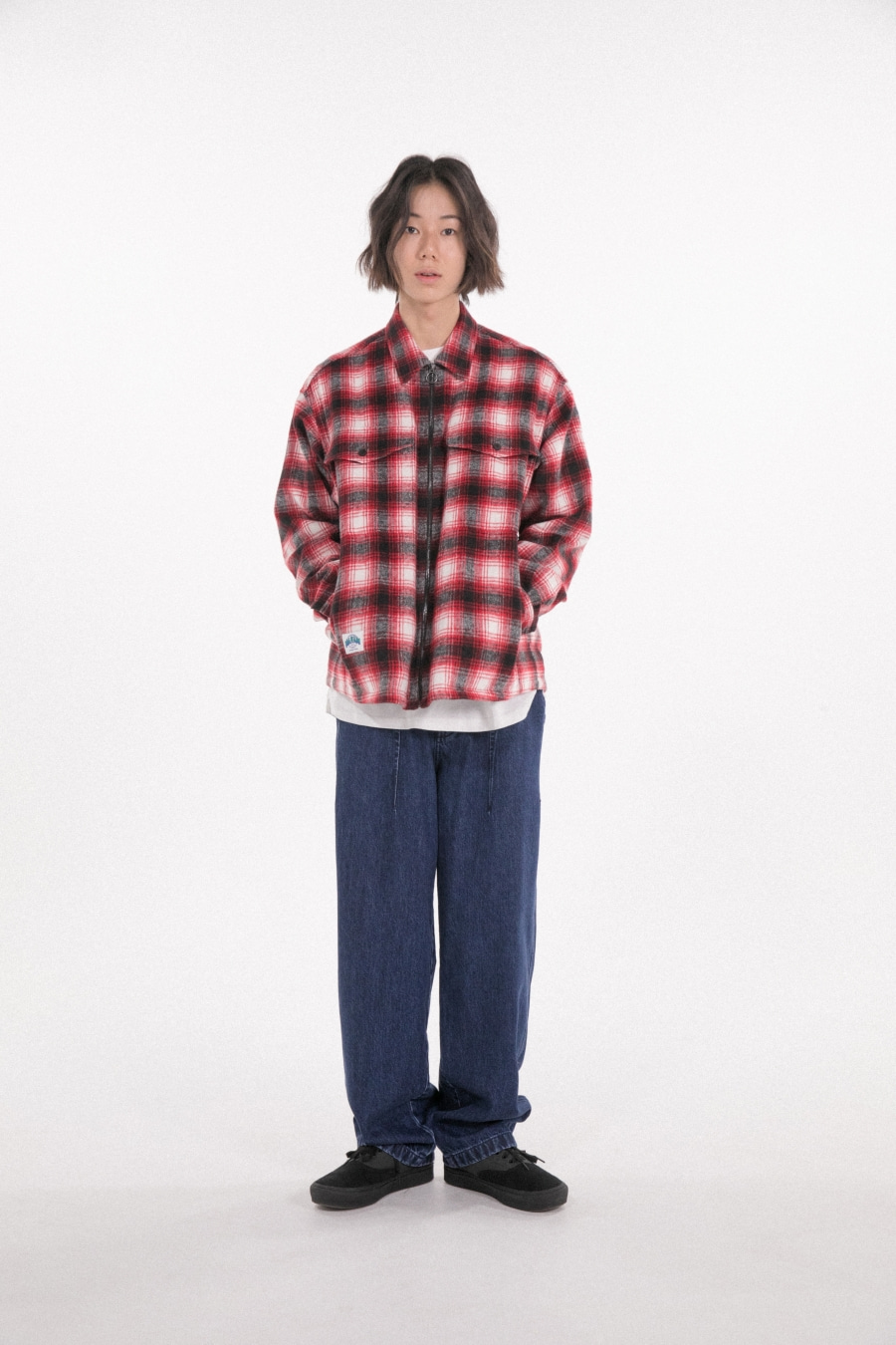Flannel Zipup Check Shirts Red