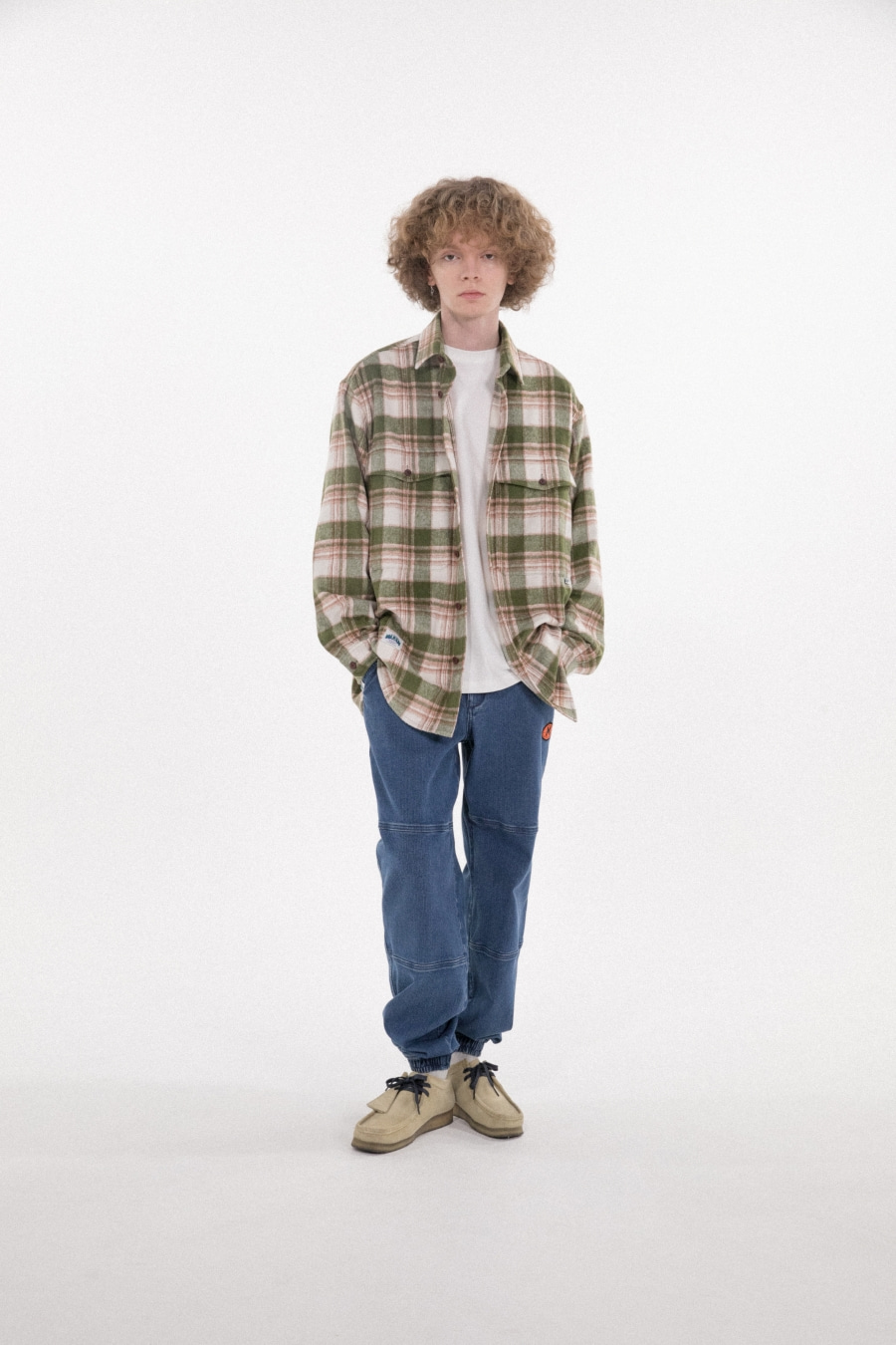 Flannel Artwork Embroidery Check Shirts Green