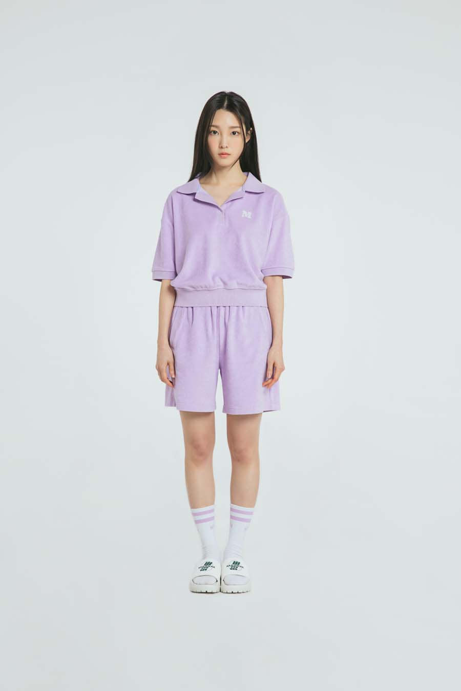 FRENCH TERRY CROP POLO SHIRT LIGHT PURPLE