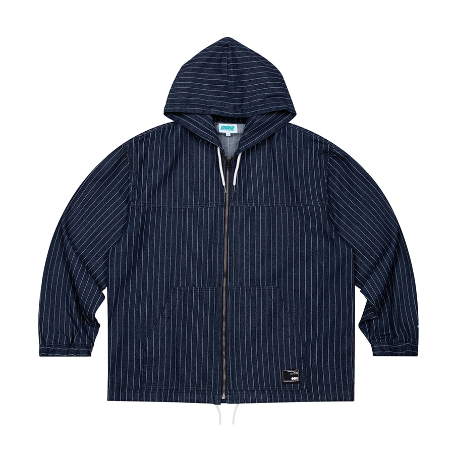 Denim Stripe Hooded Jacket Blue