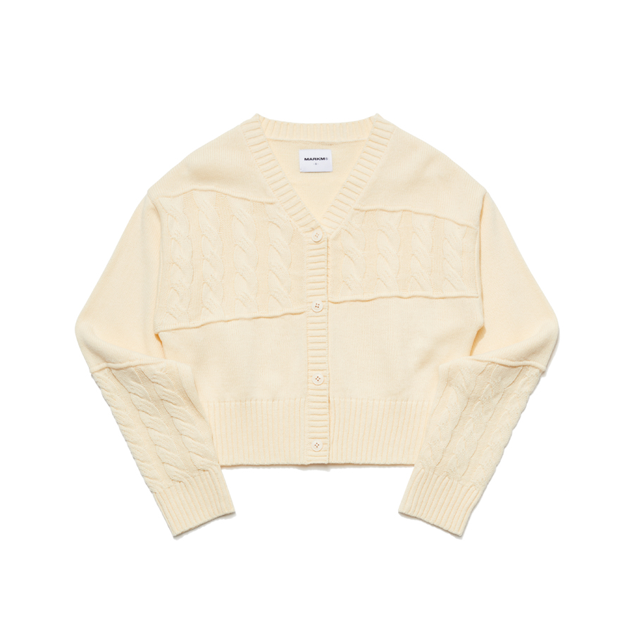 (W) CABLE CROP CARDIGAN IVORY