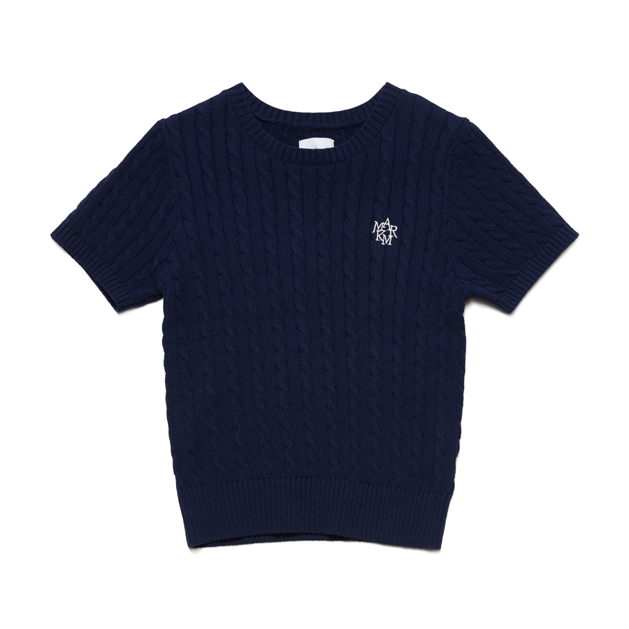 (W) CABLE SHORT SLEEVE KNIT NAVY