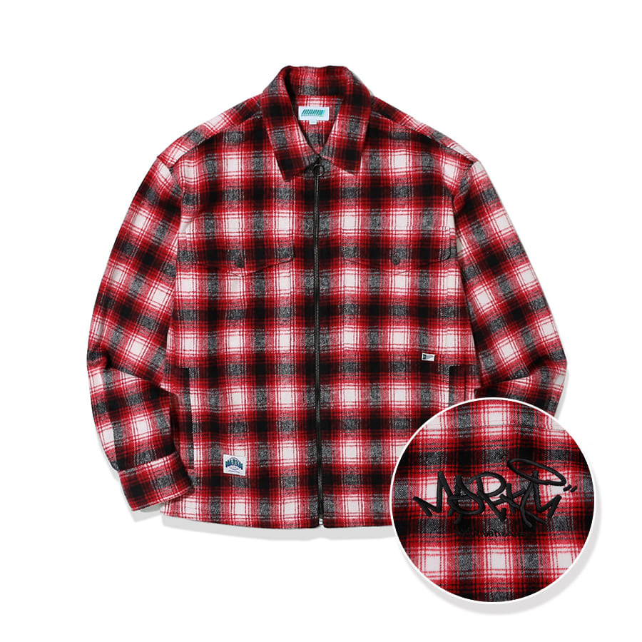 Flannel Zipup Check Shirts Red