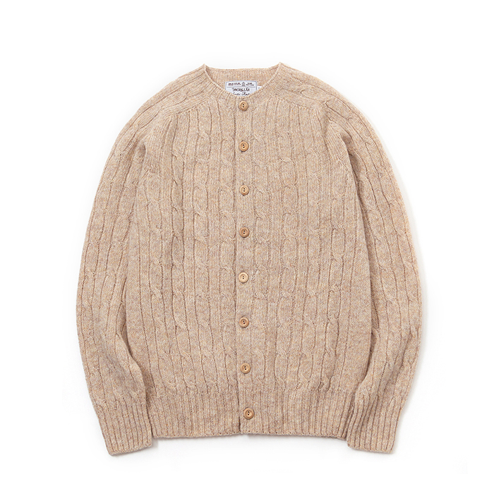 Shetland All-Over Cable Cardigan - Beige