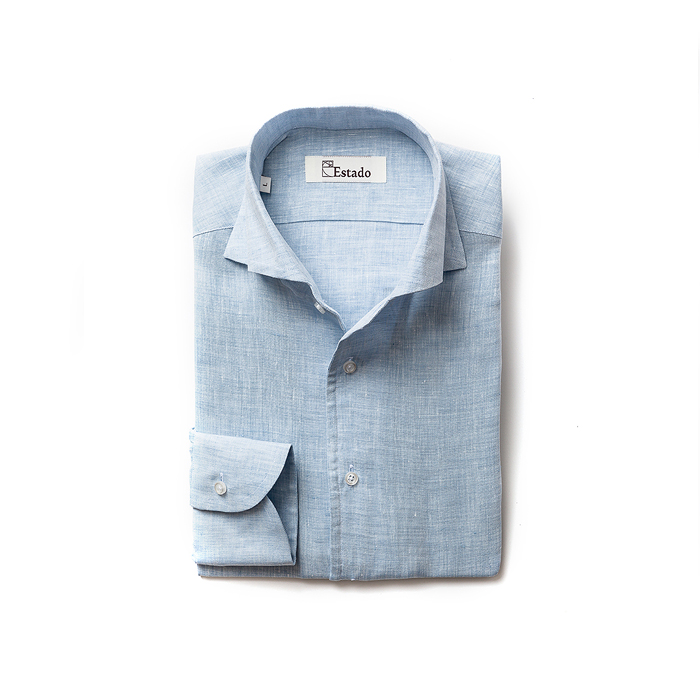 One piece Collar Linen shirts - Sky Blue 
