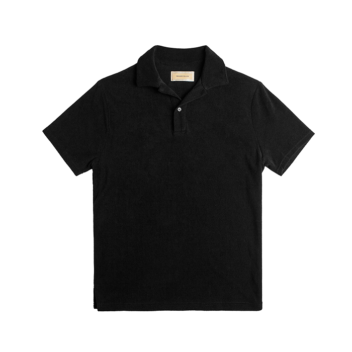 Terry Cotton Open Collar Polo Shirts - Black
