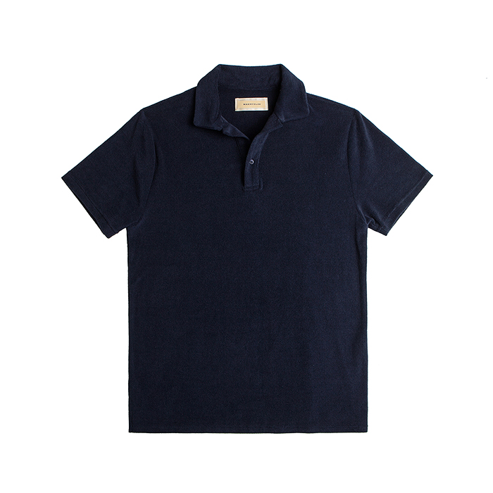 Terry Cotton Open Collar Polo Shirts - Navy
