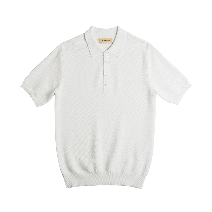 Cotton Knit Herringbone Polo Shirts - White
