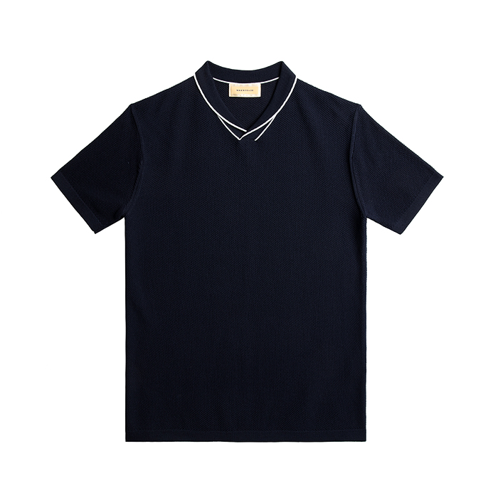 Cotton Knit Shawl Collar Polo Shirts - Navy