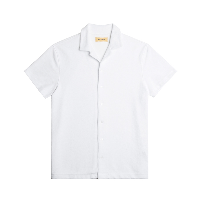 Pique Cotton Open Collar Shirts - White