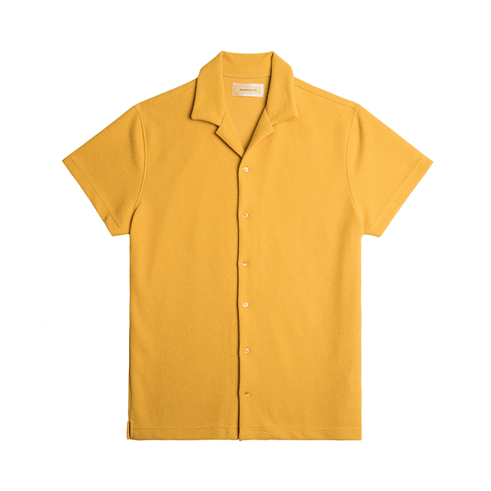 Pique Cotton Open Collar Shirts - Mustard