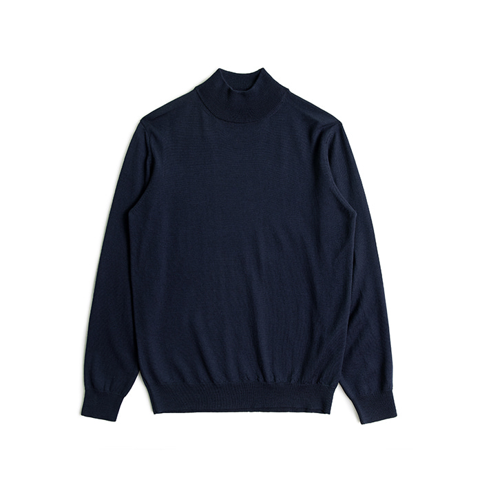 Extrafine Merino Wool Mockneck Sweater - Navy