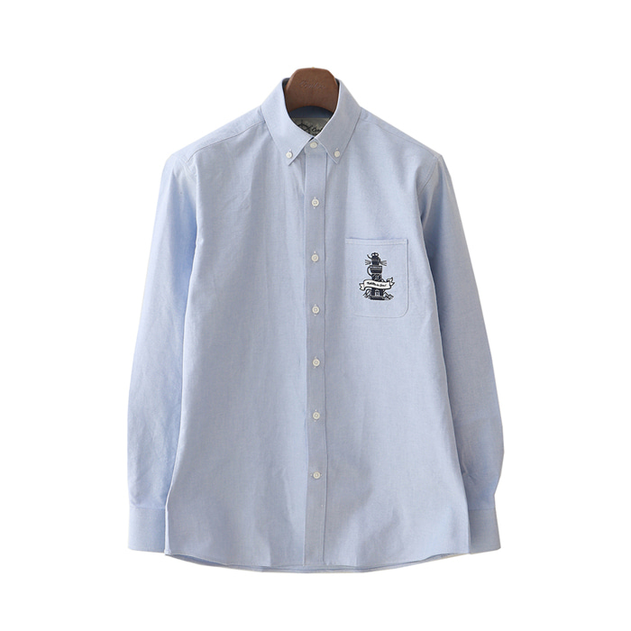 Lighthouse  Embroidered Oxford Shirt - Sky Blue