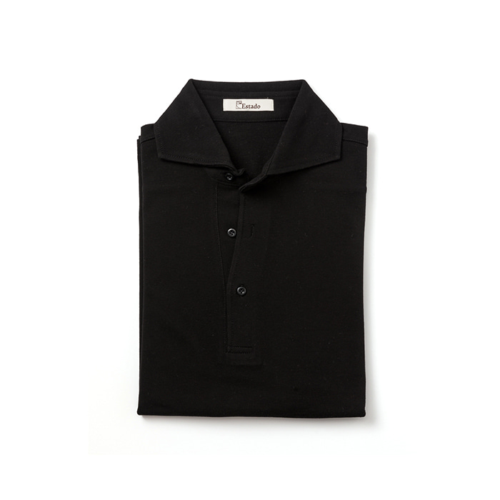 Wide Collar Pique Shirts - Black