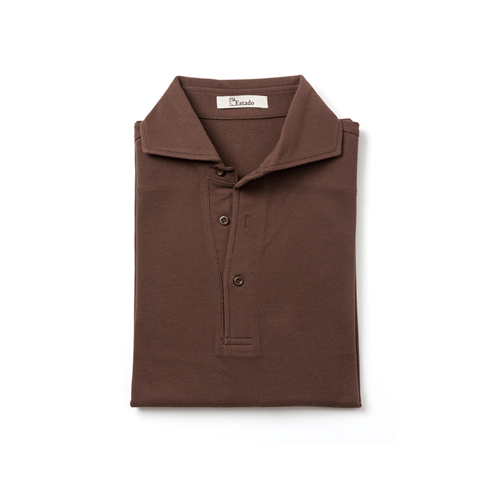 Wide Collar Pique Shirts - Brown