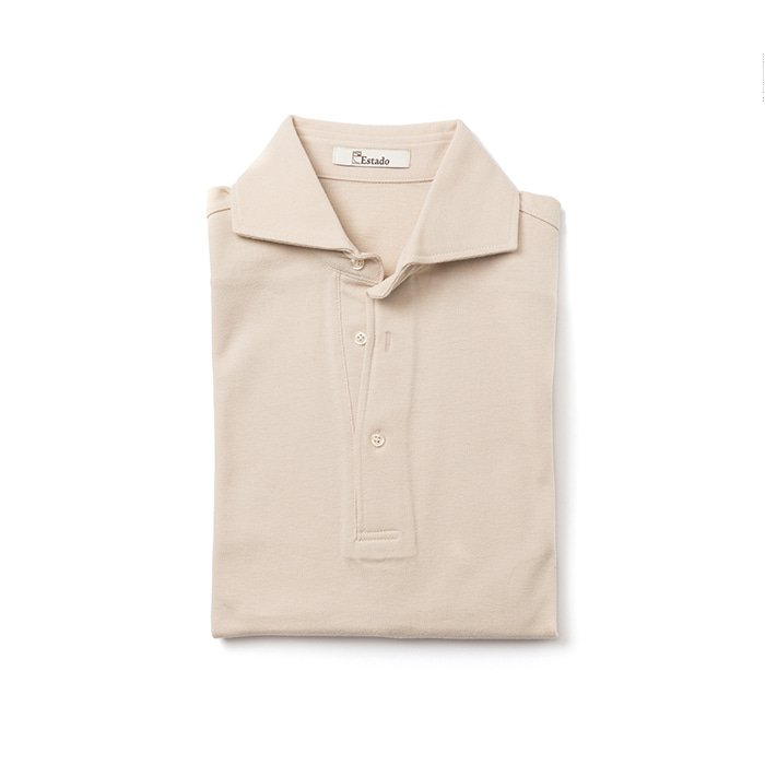 Wide Collar Pique Shirts - Beige