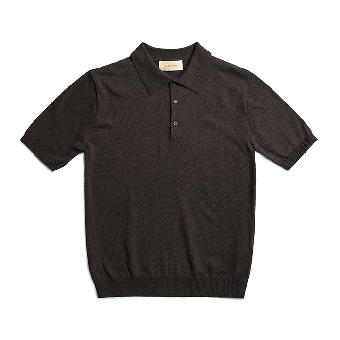 Cotton Knit Classic Polo Shirts - Brown