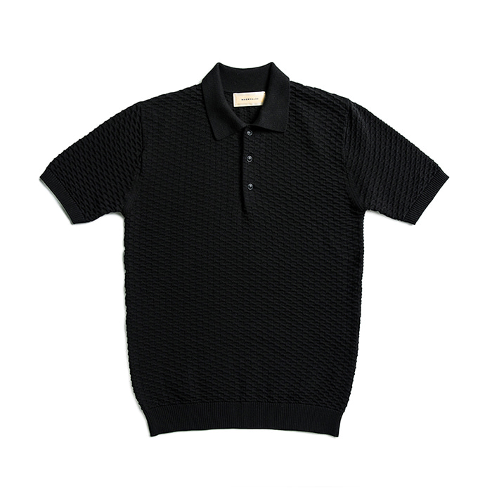 Cotton Knit Honeycomb Polo Shirts - Black