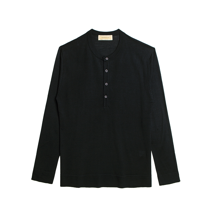 Knit Henley Neck Shirt - Black