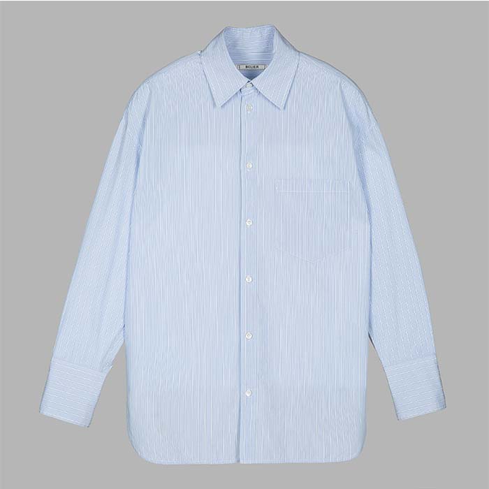 Oversized Multi Stripe Cotton Shirt -  Blue