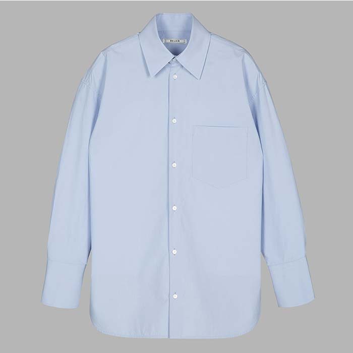 Oversized Solid Cotton Shirt -  Blue