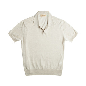 Linen Knit Open Collar Polo Shirts - Beige