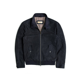 Suede Leather Sports Jacket - Navy
