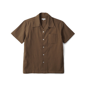 GTB Seersucker Cotton Open Collar Shirt Half - Olive