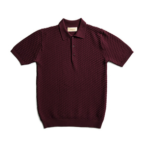 Cotton Knit Honeycomb Polo Shirts - Wine