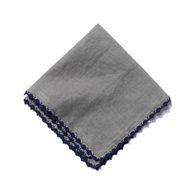 Edge Crochet Pocket Square - Gray / Navy
