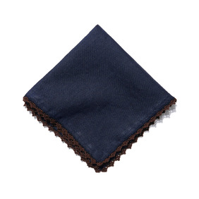 Edge Crochet Pocket Square - Navy / Brown