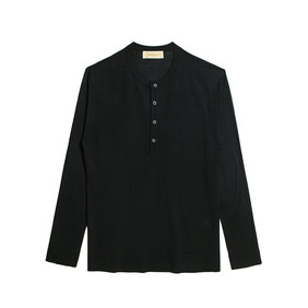 Knit Henley Neck Shirt - Black