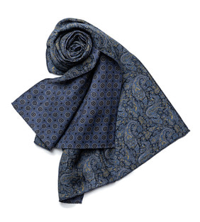 Scarf 02 - Navy Flower &amp; Navy Small Paisley
