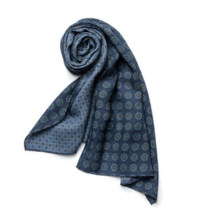 Scarf 06 - Navy Circle &amp; Blue Small Flower