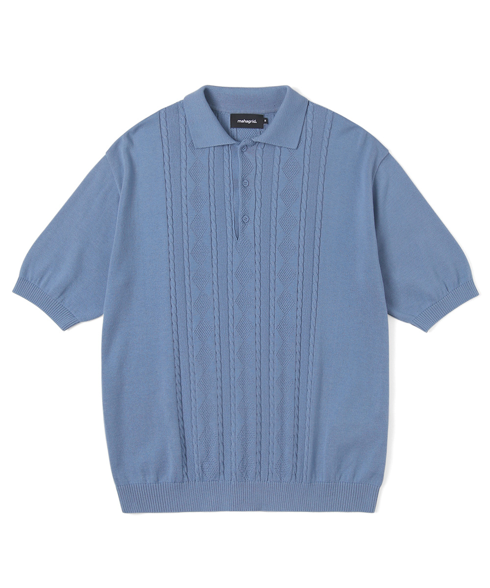 CABLE KNIT POLO[BLUE]