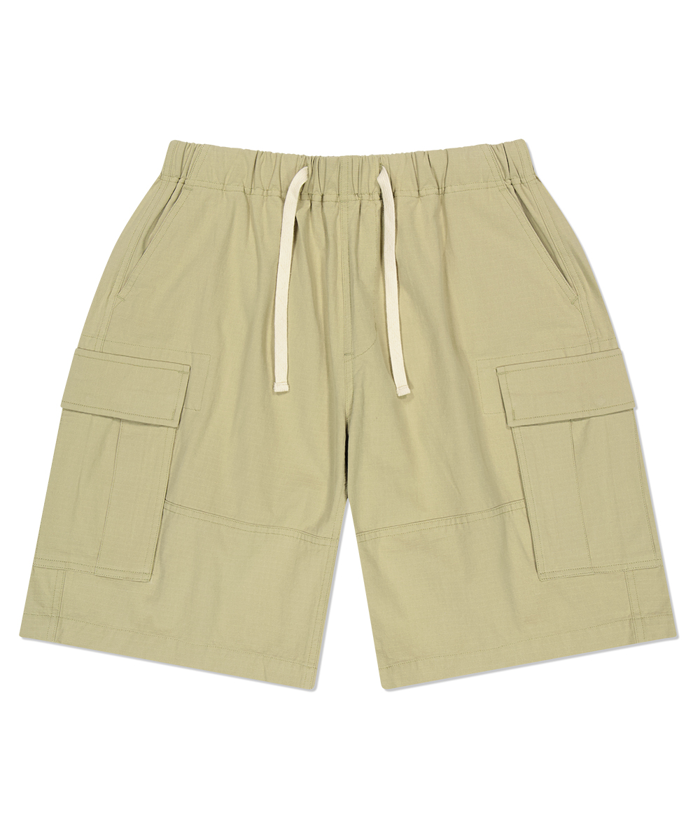 WASHED RIP STOP CARGO SHORT[BEIGE]