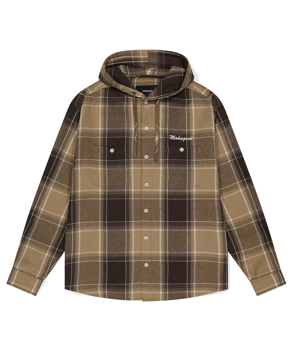 HOODED OMBRE CHECK SHIRT[BROWN]