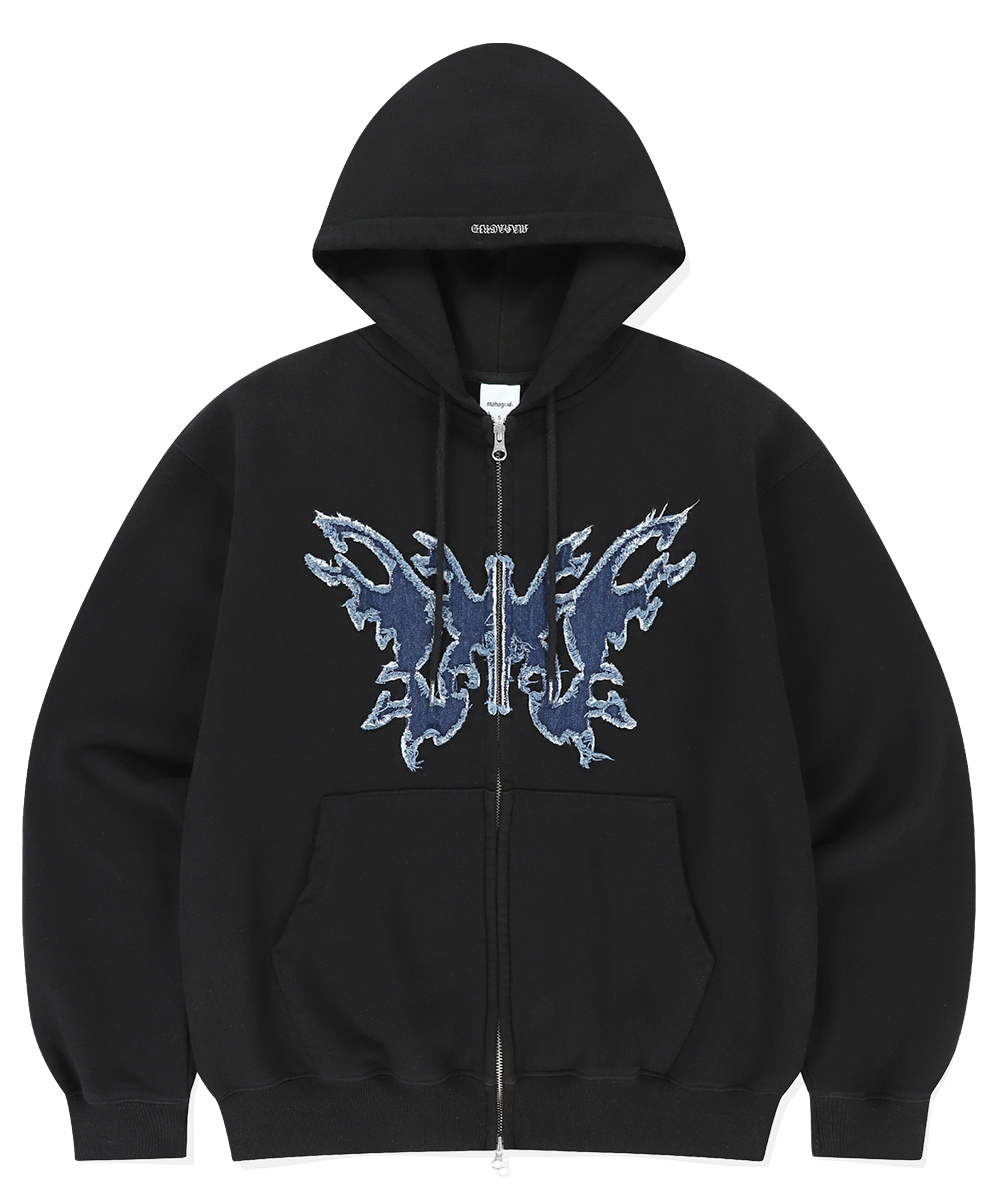 BUTTERFLY APPLIQUE HOOD ZIP-UP[BLACK]