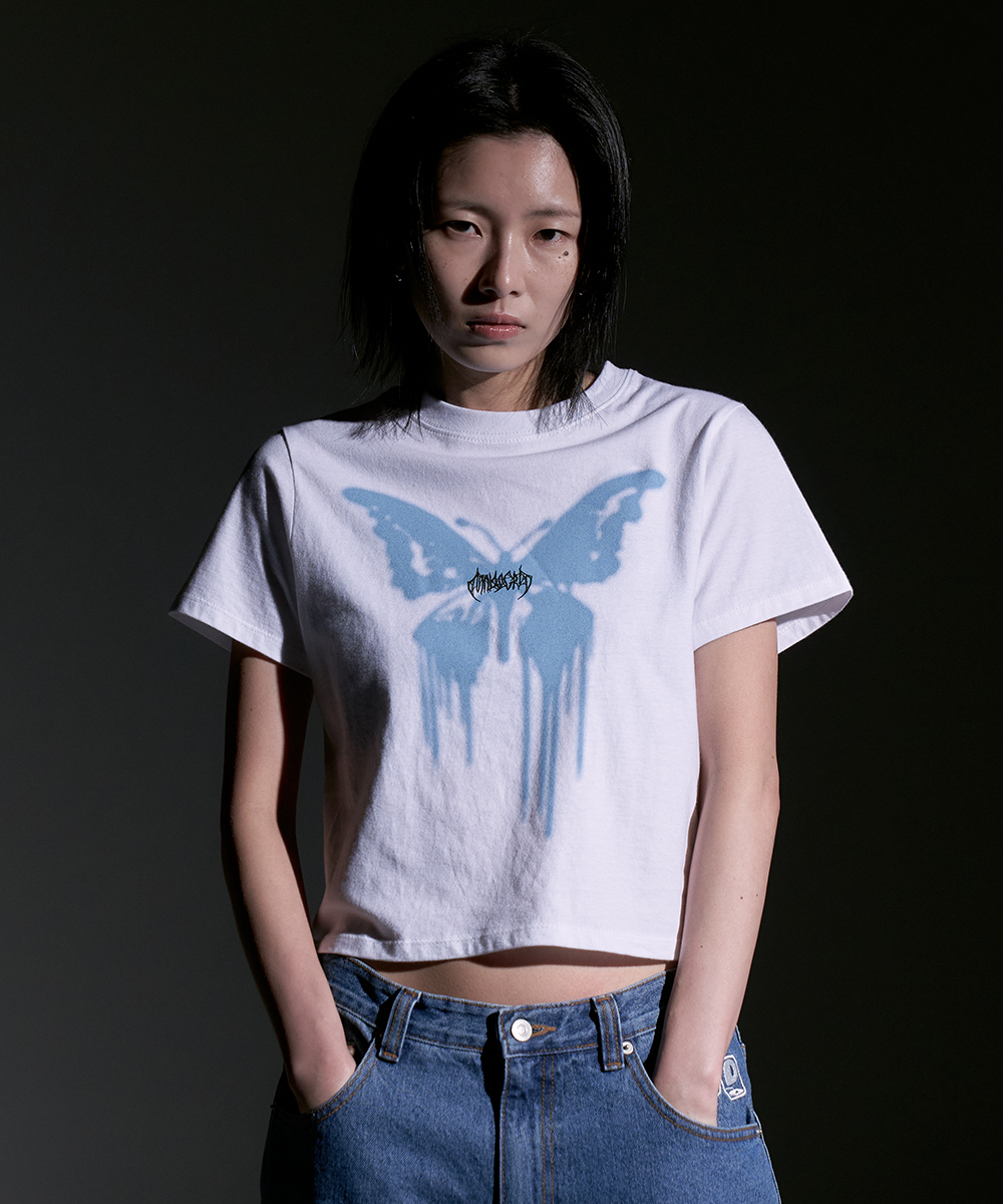 [Shipping Begin 5/10]BUTTERFLY GOTH CROP TEE[WHITE]