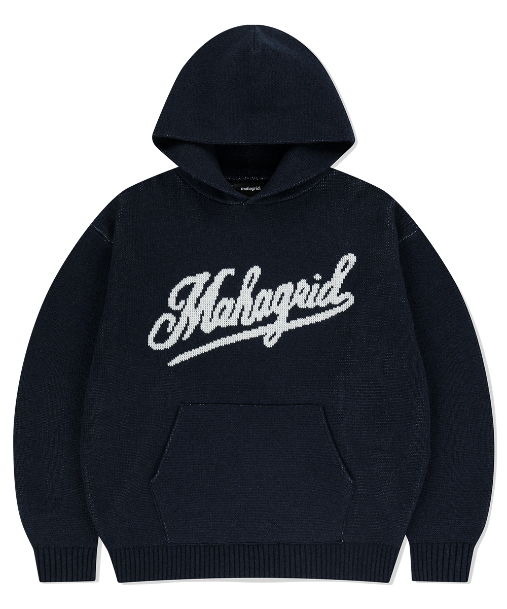 【mahagrid】22FW★ SCRIPT LOGO HOODIE SCRIPT LOGO KNIT HOODIE [NAVY] - MAHAGRID