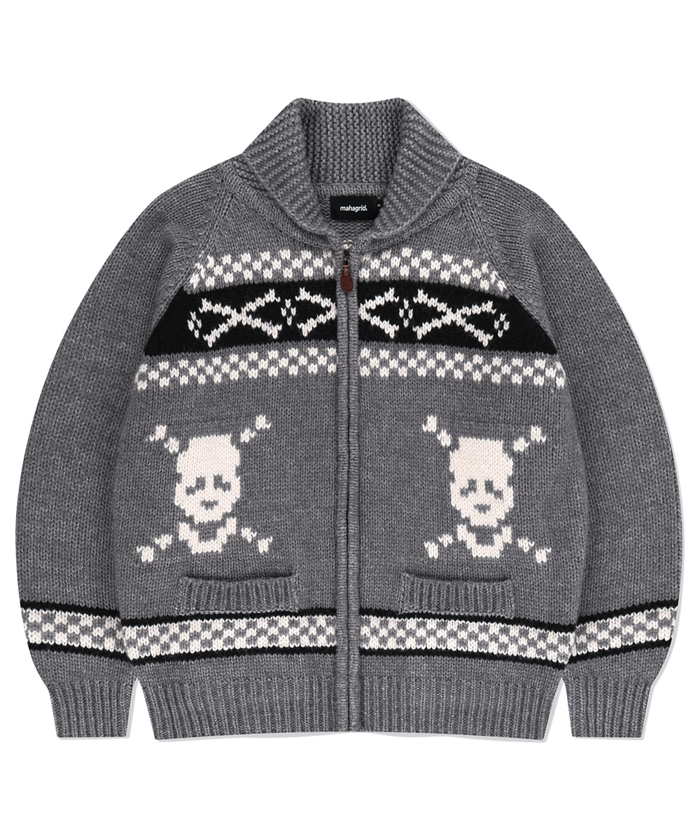 【mahagrid】24FW★ SKULL COWICHAN KNIT SWEATER SKULL COWICHAN KNIT SWEATER [GREY] - MAHAGRID