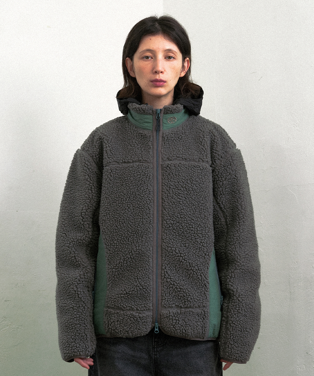 【mahagrid】24FW★ CURVED SHERPA FLEECE JACKET CURVED SHERPA FLEECE JACKET [BLACK] - MAHAGRID