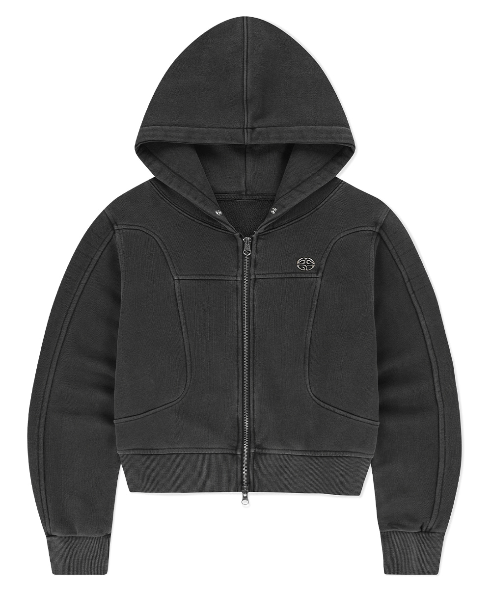PIGMENT WASHED BIKER CROP ZIP-UP HOODIE[BROWN] - MAHAGRID