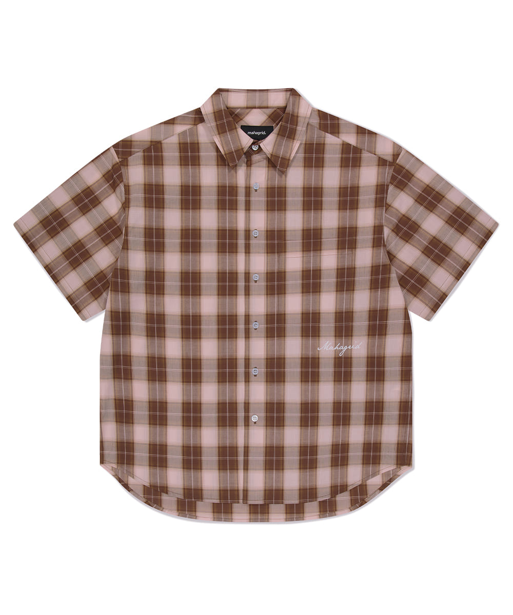 OMBRE CHECK HALF SHIRT[RED] - MAHAGRID