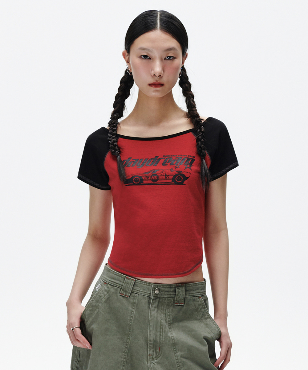 【mahagrid】25SS★ OFF SHOULDER RAGLAN TEE Shipping Begin 6/25]OFF SHOULDER RAGLAN TEE[KHAKI] - MAHAGRID
