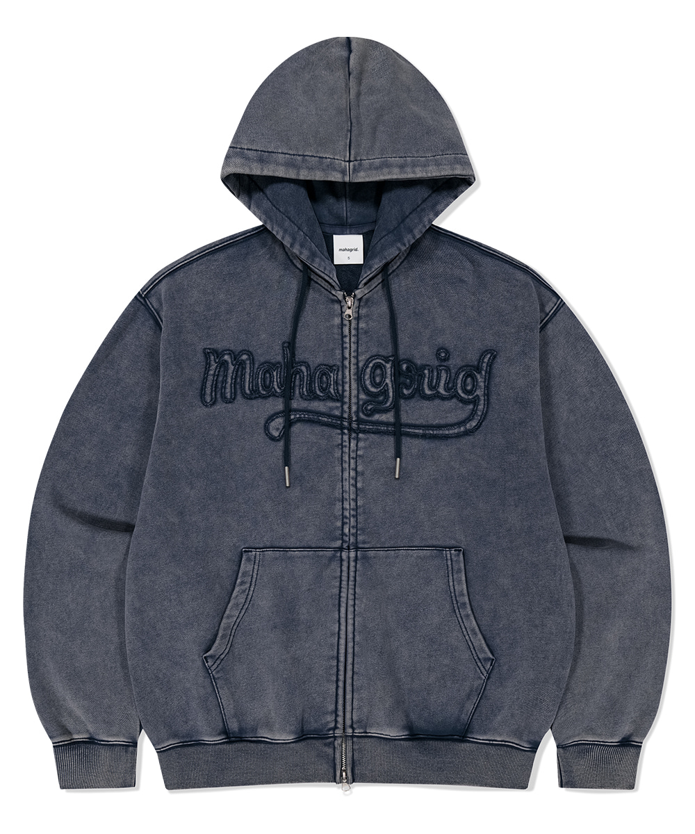 WASHED CUT OFF APPLIQUE HOOD ZIP UP[RED] - MAHAGRID